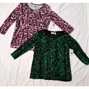 Kim Rogers WmnPullover 3/4 Slv Top Party Leopard /Jungle Reptile Sz Small Qty 2